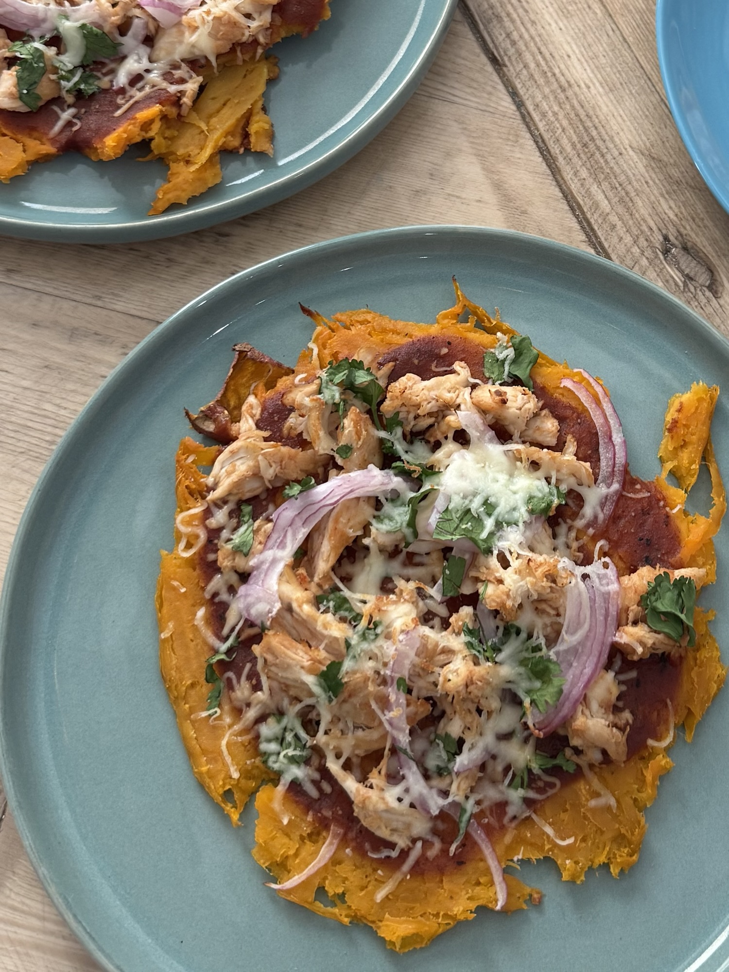 Smashed Sweet Potato BBQ Chicken pizza